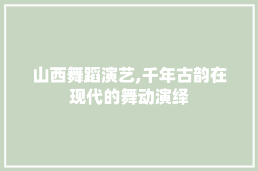 山西舞蹈演艺,千年古韵在现代的舞动演绎