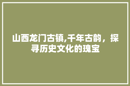 山西龙门古镇,千年古韵，探寻历史文化的瑰宝