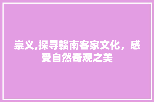 崇义,探寻赣南客家文化，感受自然奇观之美