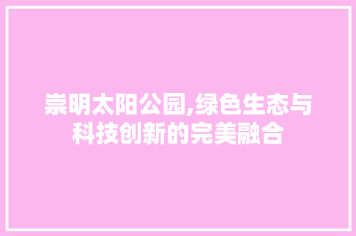 崇明太阳公园,绿色生态与科技创新的完美融合