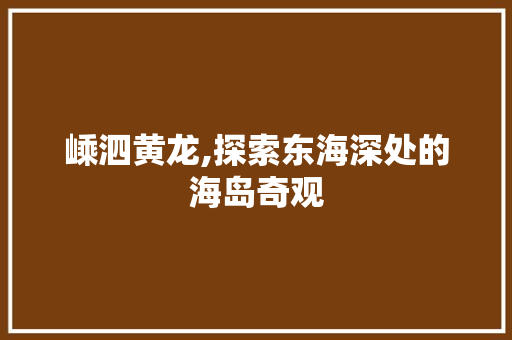 嵊泗黄龙,探索东海深处的海岛奇观