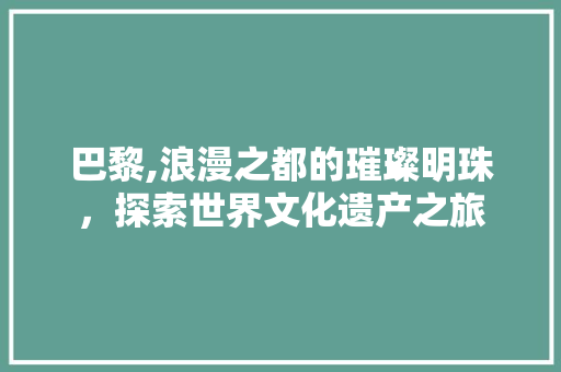 巴黎,浪漫之都的璀璨明珠，探索世界文化遗产之旅