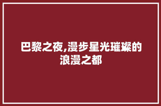 巴黎之夜,漫步星光璀璨的浪漫之都