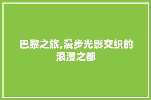 巴黎之旅,漫步光影交织的浪漫之都