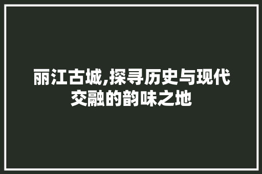 丽江古城,探寻历史与现代交融的韵味之地