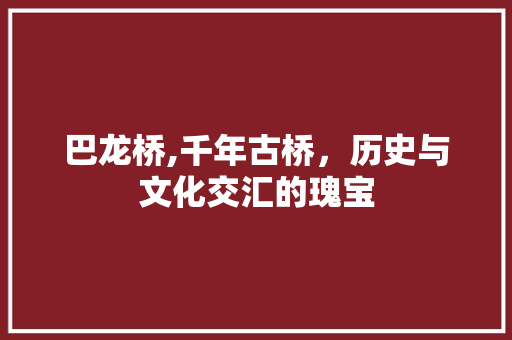 巴龙桥,千年古桥，历史与文化交汇的瑰宝