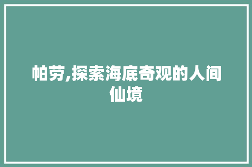 帕劳,探索海底奇观的人间仙境