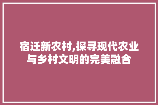 宿迁新农村,探寻现代农业与乡村文明的完美融合