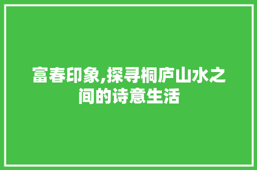 富春印象,探寻桐庐山水之间的诗意生活