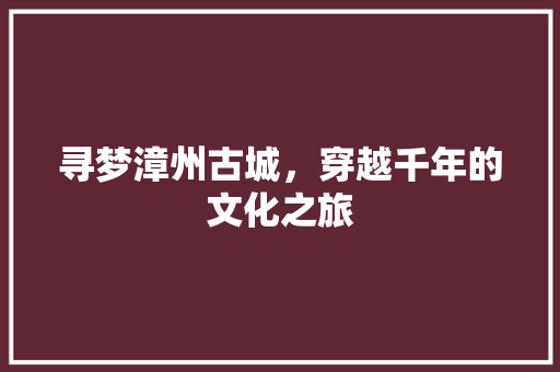 寻梦漳州古城，穿越千年的文化之旅