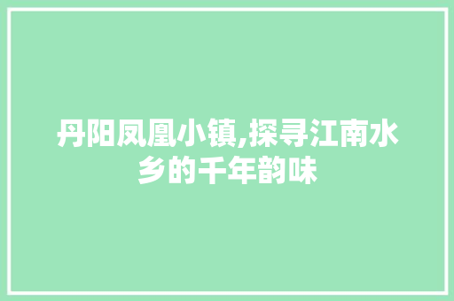 丹阳凤凰小镇,探寻江南水乡的千年韵味  第1张