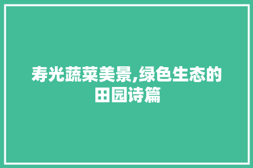 寿光蔬菜美景,绿色生态的田园诗篇