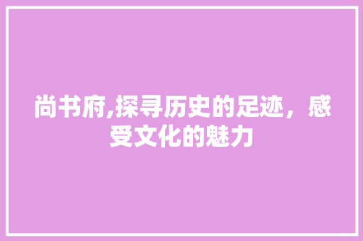 尚书府,探寻历史的足迹，感受文化的魅力