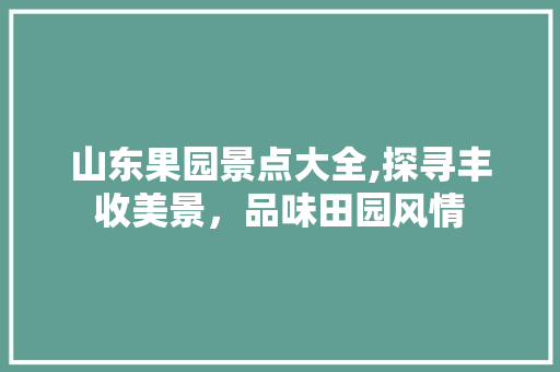 山东果园景点大全,探寻丰收美景，品味田园风情