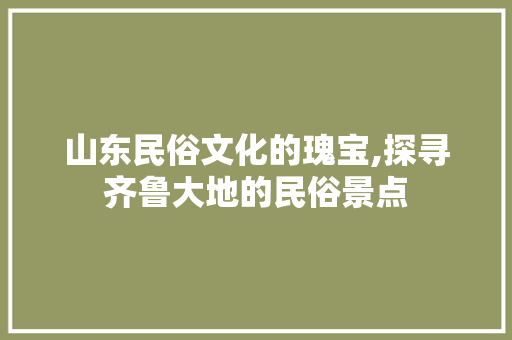 山东民俗文化的瑰宝,探寻齐鲁大地的民俗景点