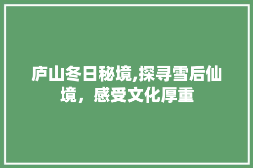 庐山冬日秘境,探寻雪后仙境，感受文化厚重