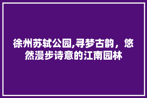 徐州苏轼公园,寻梦古韵，悠然漫步诗意的江南园林