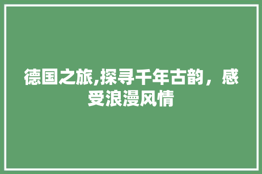 德国之旅,探寻千年古韵，感受浪漫风情