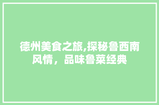 德州美食之旅,探秘鲁西南风情，品味鲁菜经典