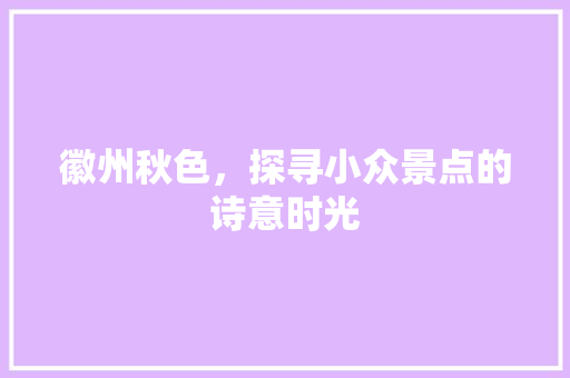 徽州秋色，探寻小众景点的诗意时光