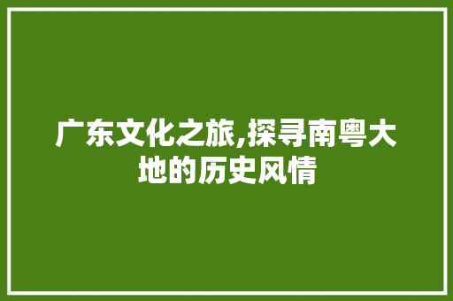 广东文化之旅,探寻南粤大地的历史风情