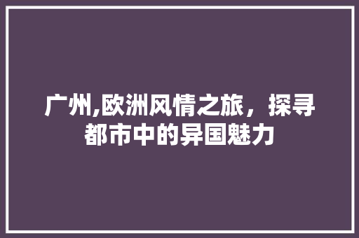 广州,欧洲风情之旅，探寻都市中的异国魅力