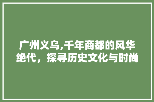 广州义乌,千年商都的风华绝代，探寻历史文化与时尚潮流的交汇点