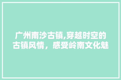 广州南沙古镇,穿越时空的古镇风情，感受岭南文化魅力