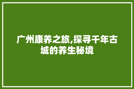 广州康养之旅,探寻千年古城的养生秘境