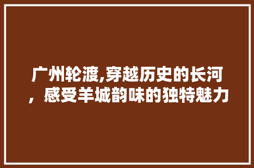 广州轮渡,穿越历史的长河，感受羊城韵味的独特魅力