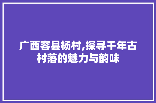 广西容县杨村,探寻千年古村落的魅力与韵味