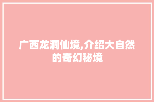 广西龙洞仙境,介绍大自然的奇幻秘境