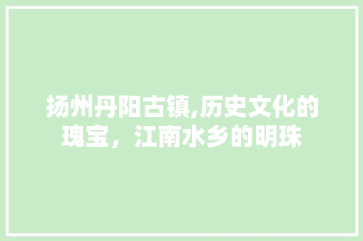 扬州丹阳古镇,历史文化的瑰宝，江南水乡的明珠