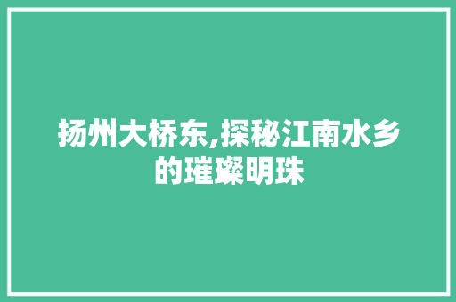 扬州大桥东,探秘江南水乡的璀璨明珠  第1张