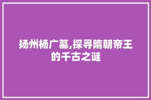 扬州杨广墓,探寻隋朝帝王的千古之谜