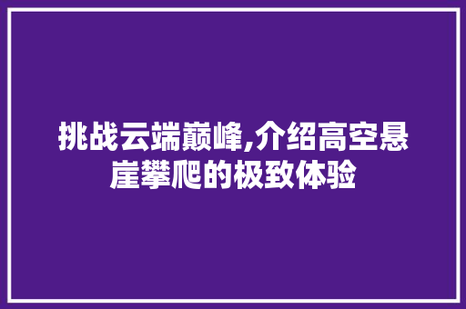 挑战云端巅峰,介绍高空悬崖攀爬的极致体验