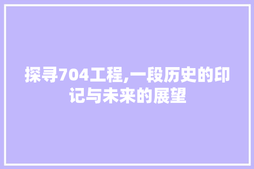 探寻704工程,一段历史的印记与未来的展望