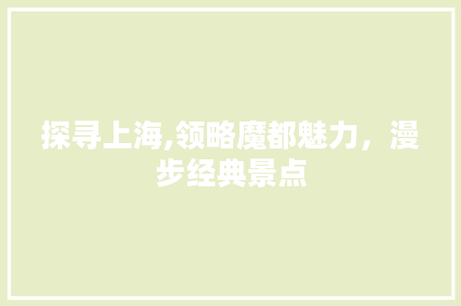 探寻上海,领略魔都魅力，漫步经典景点