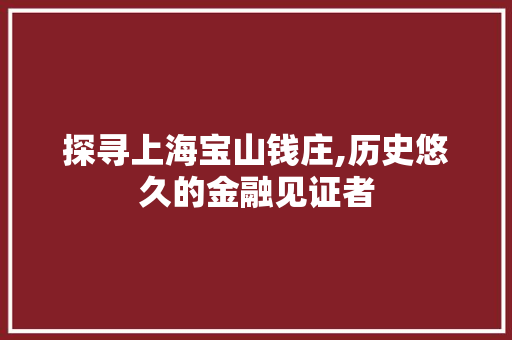 探寻上海宝山钱庄,历史悠久的金融见证者