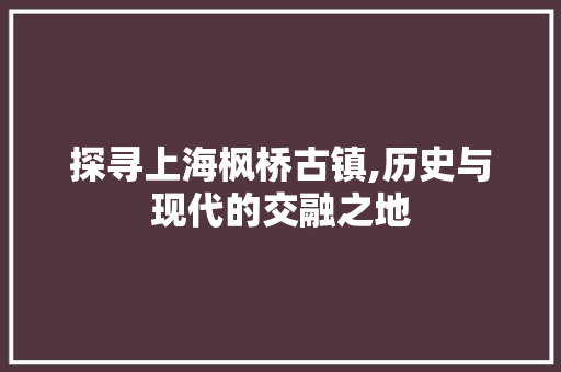 探寻上海枫桥古镇,历史与现代的交融之地