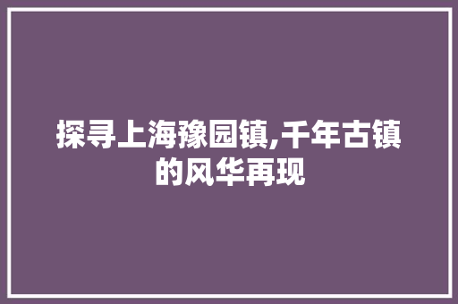 探寻上海豫园镇,千年古镇的风华再现