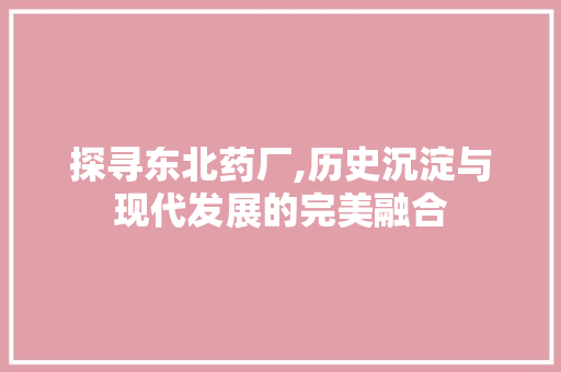 探寻东北药厂,历史沉淀与现代发展的完美融合