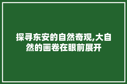 探寻东安的自然奇观,大自然的画卷在眼前展开