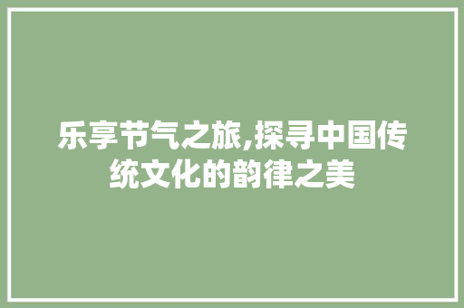 乐享节气之旅,探寻中国传统文化的韵律之美