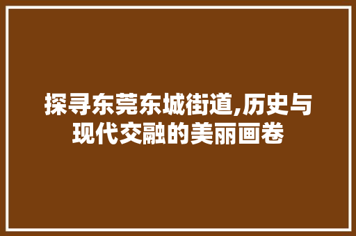 探寻东莞东城街道,历史与现代交融的美丽画卷