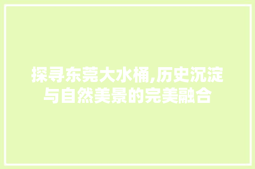 探寻东莞大水桶,历史沉淀与自然美景的完美融合