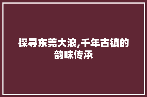 探寻东莞大浪,千年古镇的韵味传承