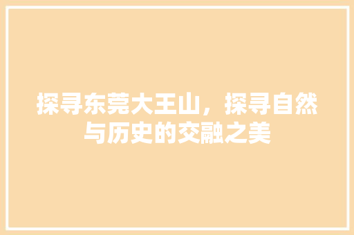 探寻东莞大王山，探寻自然与历史的交融之美