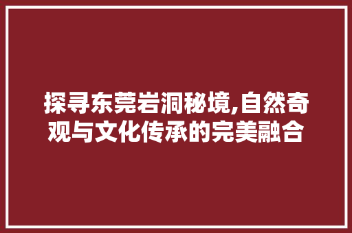 探寻东莞岩洞秘境,自然奇观与文化传承的完美融合