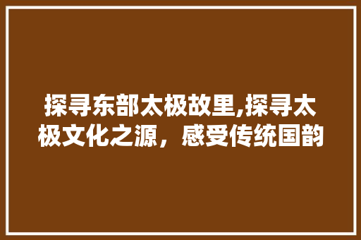 探寻东部太极故里,探寻太极文化之源，感受传统国韵魅力